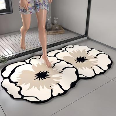 TEMU 1pc Floral Diatomaceous Earth Bath Mat - Ultra Absorbent, Quick-dry, Non-slip Shower Mat With Decorative , Easy To Clean, Soft Bathroom Floor Mat For Home Decor, Bathroom Ru Image