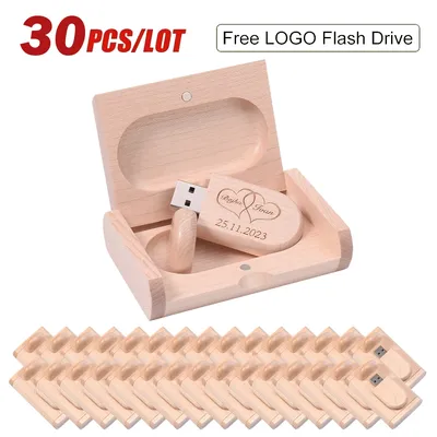30 TEILE/LOS Holz Flash Drive 128GB Memory Stick 64GB Mode U Disk 32GB 16GB 8GB 4G Kreative Hochzeit Geschenk Kostenlose Individuelle Logo BOX Image