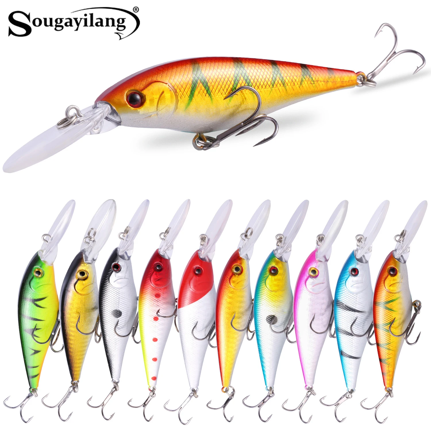 Sougayilang Premium-Angelköder mit 3D-Fischaugen, hohe Simulation von Fischschuppen, Drillinge, schnell trocknend, 10 Farboptionen, Köder Image