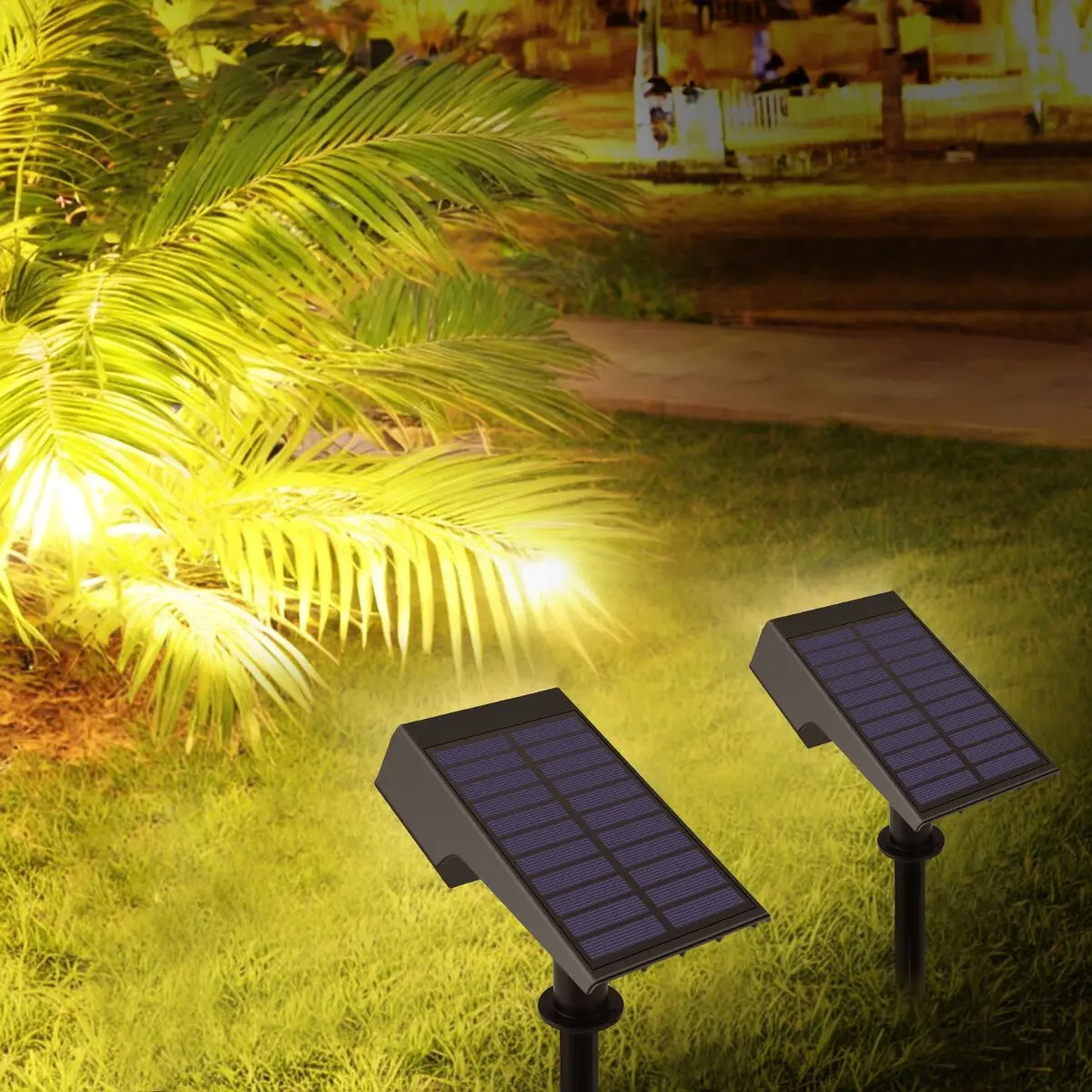 Wasserdichte Solar wiederaufladbare LED Strahler Garten Outdoor Landschaft Rasen Spike Licht Hof Weg Lane Fußweg Nacht Lampe Dekor