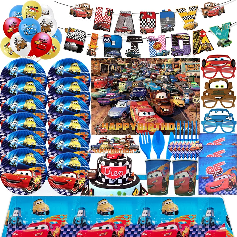 Disney Autos Geburtstag Dekorationen Lightning McQueen Pixar Auto Geschirr Teller Tasse Hintergrund Ballon Kind Party Supplies Gefälligkeiten Geschenk Image