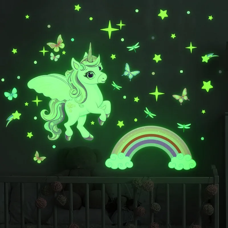 Cartoon Regenbogen Wolke Einhorn Glow Wandaufkleber Niedliche Dekoration für Schlafzimmer Mädchen Geschenk Home Decor Wohnzimmer Wandtattoos