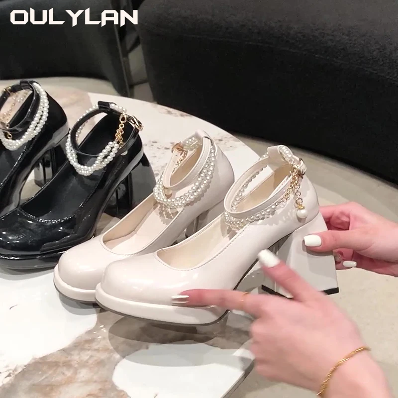 Oulylan Neue Mary Jane-Schuhe im französischen Perlen-Fee-Stil mit wasserdichter Plattform und hohen Absätzen mit dickem Absatz, einzelne Schuhe