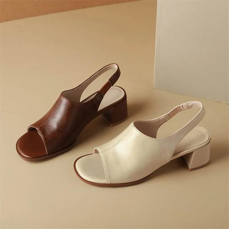 Neue Split Leder Sommer Sandalen Runde Kappe Sandalen für Frauen High Heels Mode Retro Chunky Heels Sandale Damen Schuhe Frauen