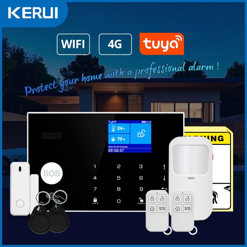 KERUI G34 4G 2G GSM WiFi Sicherheit Alarm System Einbrecher Alarm mit Temperatur und Feuchtigkeit Display Tuya Smart APP Alexa Neue Image