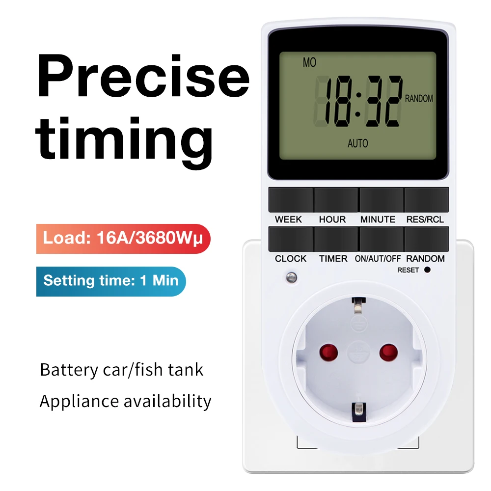 24 Stunden zyklischer elektronischer digitaler Zeitschaltuhr EU UK AU US BR FR Stecker Küchentimer Steckdose Programmierbare Zeitschaltuhr 220 V Image