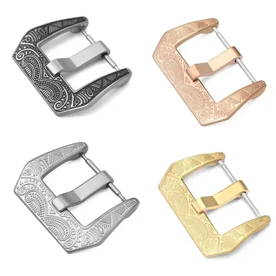 18 20 22 24 mm gravierte Retro-Edelstahl-Uhrenschnalle, schwarz-silbernes Metall, gebürstetes Uhrenarmband, Verschluss-Zubehör Image
