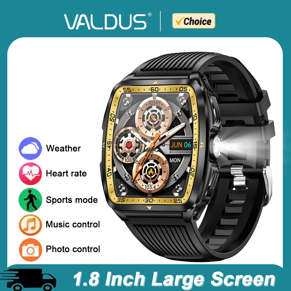 VALDUS VD22 Smartwatch für Mann und Frau, BT-Anruf, Taschenlampe, Sprachassistent, Herzfrequenz, Sport, Fitness, Überwachung, 2025, neue Smartwatch Image