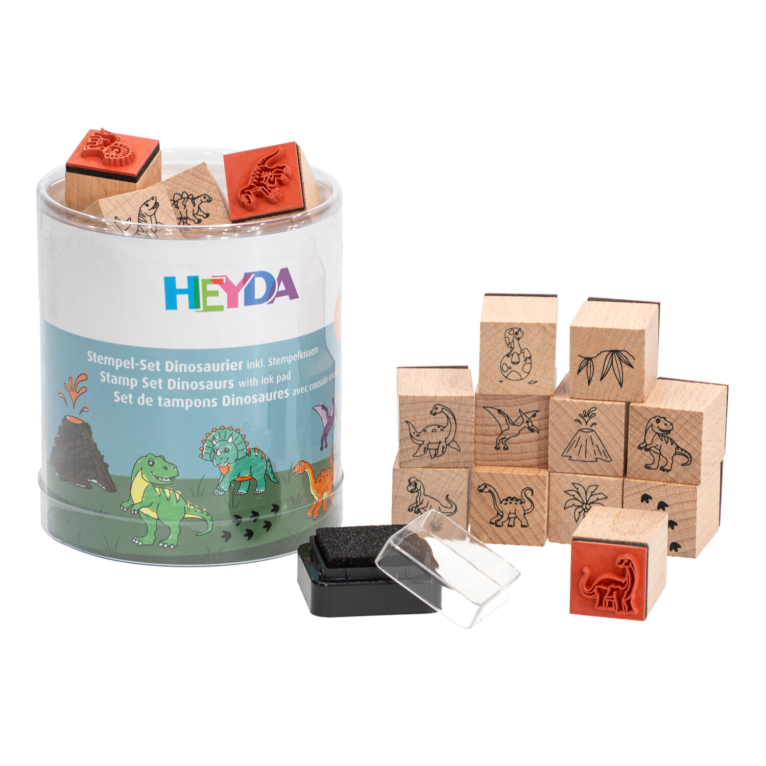 Heyda Lot de tampons "dinosaures", 1,5 cm, 15 pièces