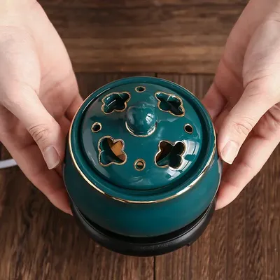 Green Electric Incense Burners 110V/220V Plug-in Sandalwood OUD Incense Censer , Timed Temperature Ceramic Essential Oil Lamp