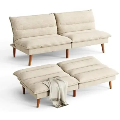 Futon Sofa Bed: 71 Inch Corduroy Futon Couch with Adjustable Backrest, Convertible Folding Futons