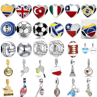 New Heart-Shaped National Flag Beads Badminton Pendant Suitable ForEuropean Original Bracelet DIY