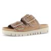 Pantolette GABOR, Damen, Gr. 43, braun (hellbraun), Ziegenveloursleder, unifarben, casual, Schuhe, Plateau, Bequemschuh, Sommerschuh mit praktischen Klettverschlüssen