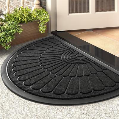 TEMU 1pc Door Mat Outdoor Indoor Entrance Doormat-semicircular Rubber Non Slip Front Door Mat For Entry Entryway For Muddy Paws And Shoes Image