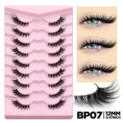 TEMU 9 Pairs Groinneya 3d Fluffy Eyelashes , Clear , C , 10-12mm & 13-15mm Lengths For Beginners, Reusable Image