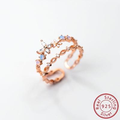 TEMU A Delicate And Sweet S925 Sterling Silver Ring Inlaid With Synthetic Zirconia, Featuring A Double-layer And Adjustable Size, Perfect As A Gift For Women. Image