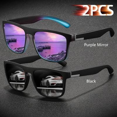 TEMU 2-pack Vintage Square Full Rim Glasses, Unisex Luxury , Pc Lens & Frame, For Climbing, Hiking, Daily Leisure, Decorative Glasses For , Ideal For Beach Vacation & Travel Image