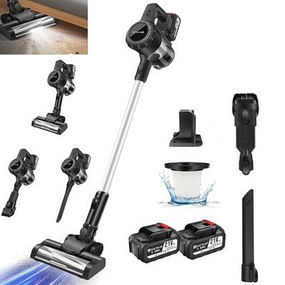 TEMU Cordless Vacuum Cleaner With Brushless Motor, 3-in-1 Upright Vacuum Cleaner With Led And Floor Brush, Stick Vacuum Cleaner With Detachable Battery, Dual-speed For Home Use, Carpets, Hard Floors Image
