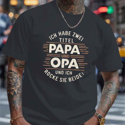 "TEMU Men's Casual "i Have 2 Titles Dad & " Graphic T-shirt - Short Sleeve Summer Black With Stylish Geometric Print, Lightweight Polyester Fabric, Casual Attire" Image