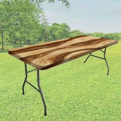 TEMU 1pc Stretchable Polyester Tablecloth - Elegant Wood Grain Design, Rectangular Shape, Dining Room, Kitchen, Parties, Picnics, And Outdoor Events Image