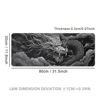 TEMU Extra-large Gaming Mouse Pad With Dragon Design - Washable, Rubber Base, Precision Stitched Edges - Monochrome & Clouds Artwork For Desk & Computer, Large Mouse Pa Image