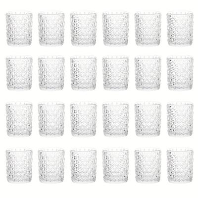 TEMU 24pcs Qayester Diamond Pattern Glass Tea Light Candle Holders - Elegant Wedding & Home Decor, Warm Ambiance Tabletop Centerpieces With , Lighting | Elegant Glass Holders | Textured , Candle Decor Image