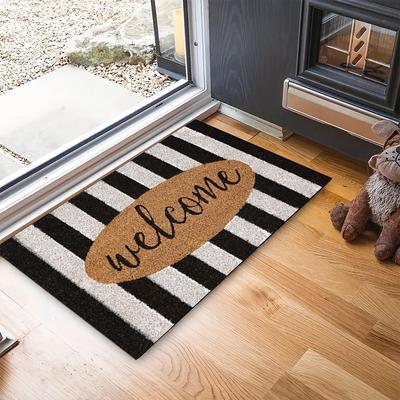 TEMU Durable Welcome Doormat - Striped, Non-slip Polyester Mat For Indoor/outdoor Use, Machine Washable, Tpr Backing - Ideal For Areas, Spring And Summer Decor, Washable Area Ma Image