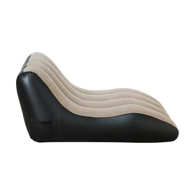 TEMU Portable & Cozy Inflatable Sofa Bed - Modern Black With Blue Accents, Foldable & Waterproof, Pvc Material, Ideal For Indoor , Outdoor Camping, Image