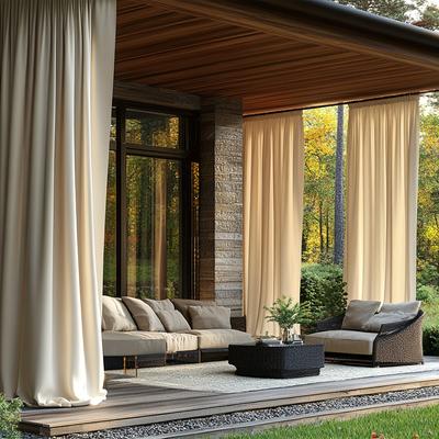 TEMU 2-pack Contemporary Light-filtering Polyester Curtains, % Polyester Woven Drapes For Patio, Porch, Gazebo, Cottage, Privacy, Machine Washable, Unlined, -120 Gsm - Image
