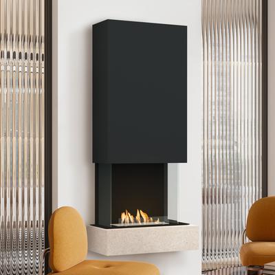 muenkel design Sona [moderner Design Ethanolkamin]: Jura (Schiefer beige) - Haube schwarz-grau - Planika Senso Image