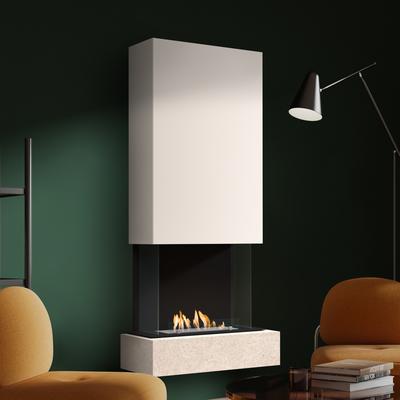muenkel design Sona [moderner Design Ethanolkamin]: Jura (Schiefer beige) - Haube Weiß - safety burner 450 Image