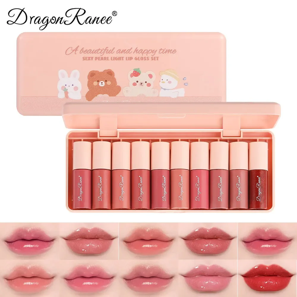 Dragon Ranee 10-Farben-Lipgloss-Sets, wasserdicht, feuchtigkeitsspendend, Cartoon-Lippenglasur, lichtecht, Spiegel-Lippenstift, flüssiges Lipgloss-Set Image