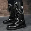 Mode männer Hohe Motorrad Stiefel Gothic Punk Leder Stiefel Männer Große Größe 46, Bequeme Flache