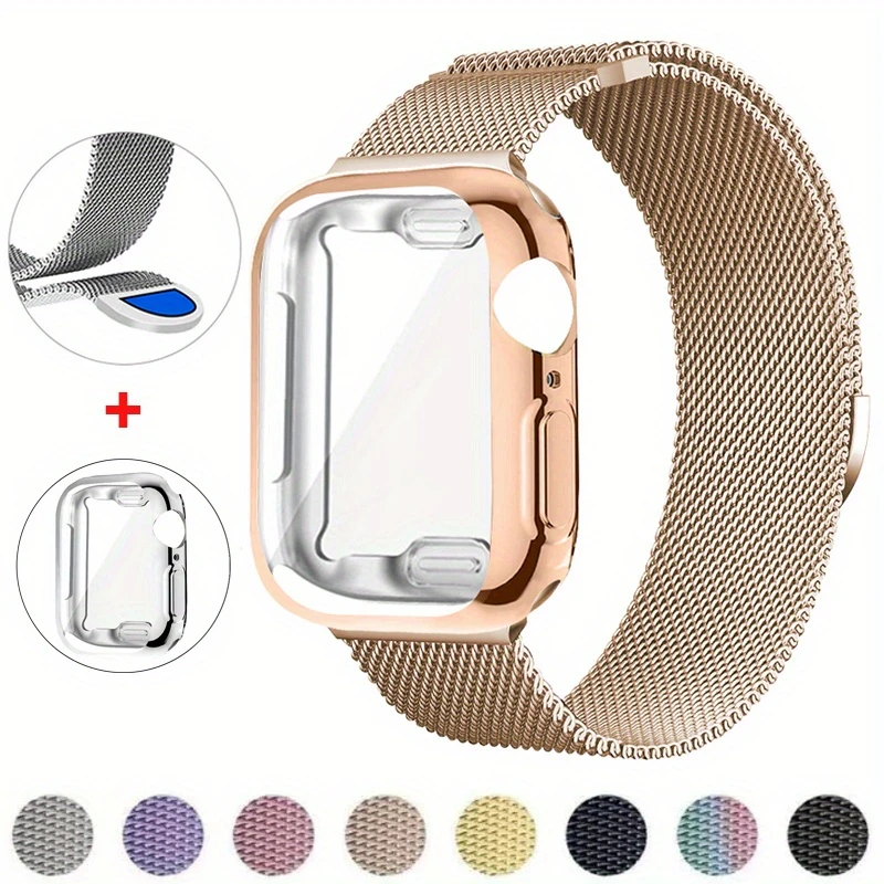 Gehäuse + Milanese-Schlaufe für Apple Watch Band 44 mm 38 mm-42 mm-40 mm Metall-Magnetbänder iWatch Serie 9 8 7 6 5 4 3 SE 45 mm 41 mm Armband Image