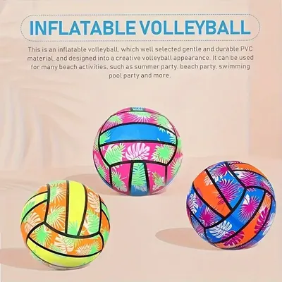 4 Stück aufblasbare Strandvolleybälle 4 Stück – PVC-Poolspielzeug mit tropischem Blattdruck, Image