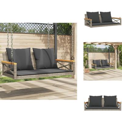 Hängebank mit Kissen Grau 109x62x40 cm Poly Rattan - Gartenschaukel - Hollywoodschaukel Image