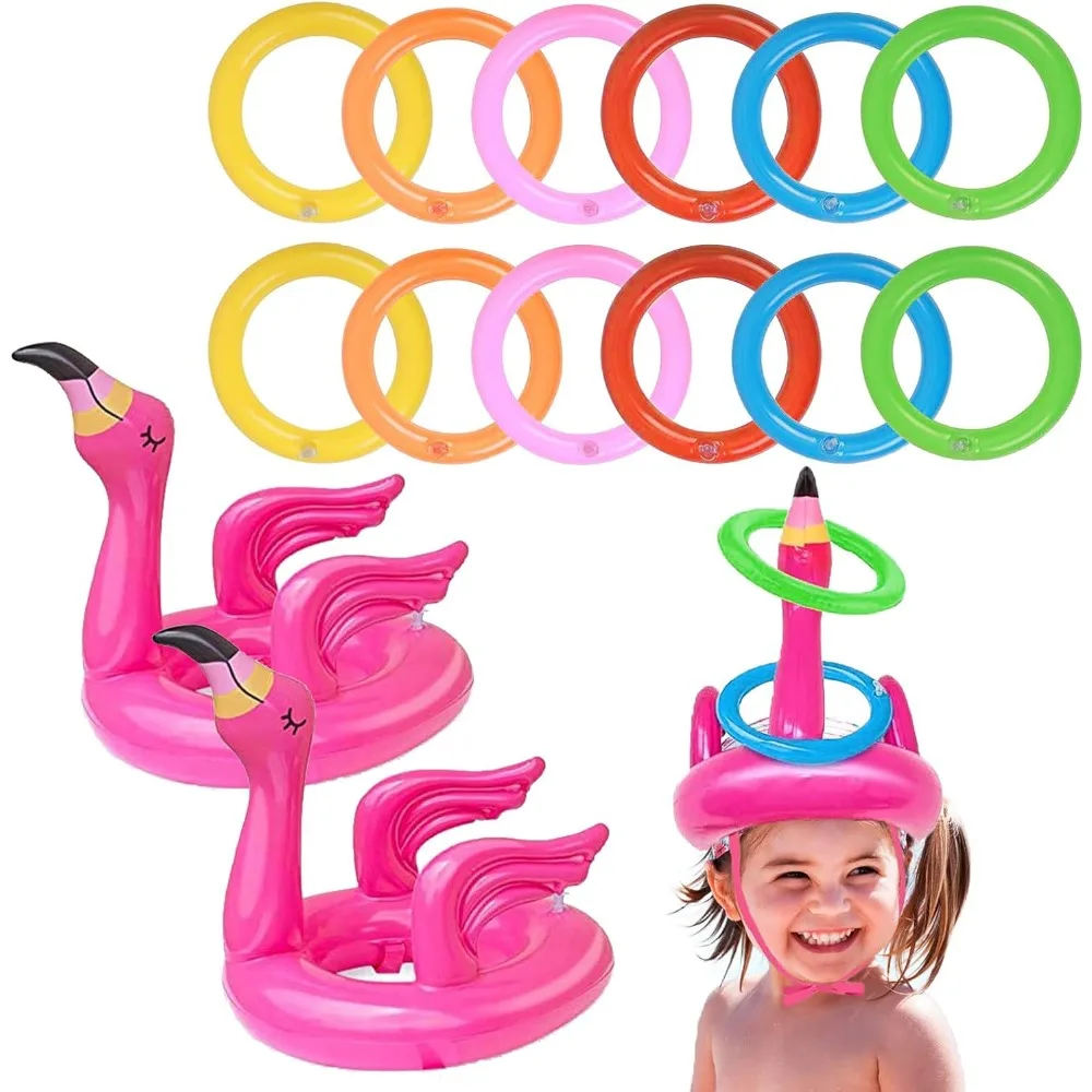 Rosa aufblasbarer Flamingo-Ring, Wurfspiel, Spielzeug, Flamingo-Ring, Wurfspielringe und aufblasbare Ringe mit zufälliger Farbe Image