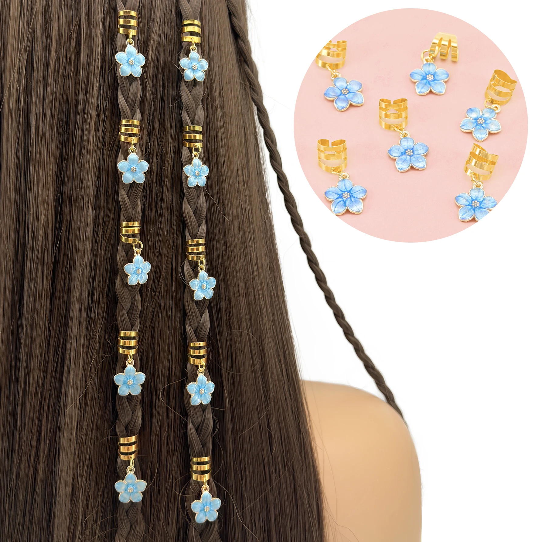 6 stücke Blume Dekor Haar Clip Sommer Dreadlocks Perlen Haar Geflecht Ringe Clips Dread Locks Haar Flechten Metall Manschetten Dekoration Image