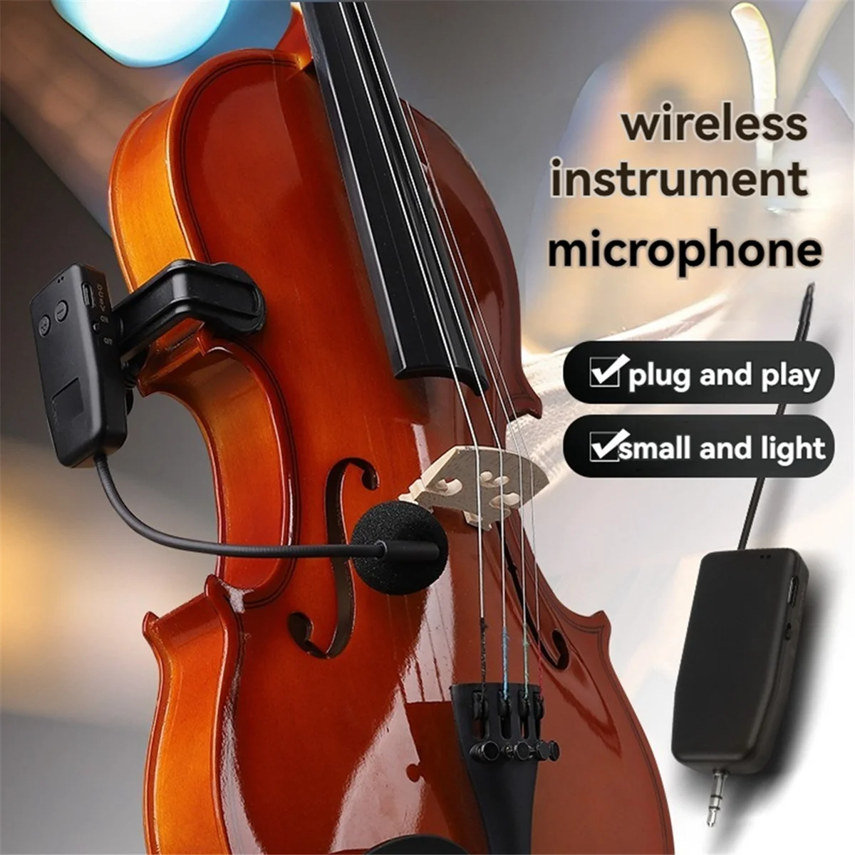 ABVE-Violin Drahtloses Mikrofon Musikinstrument Mikrofon Bühnenauftritt Audioempfänger und Sender Kurzer Clip Image