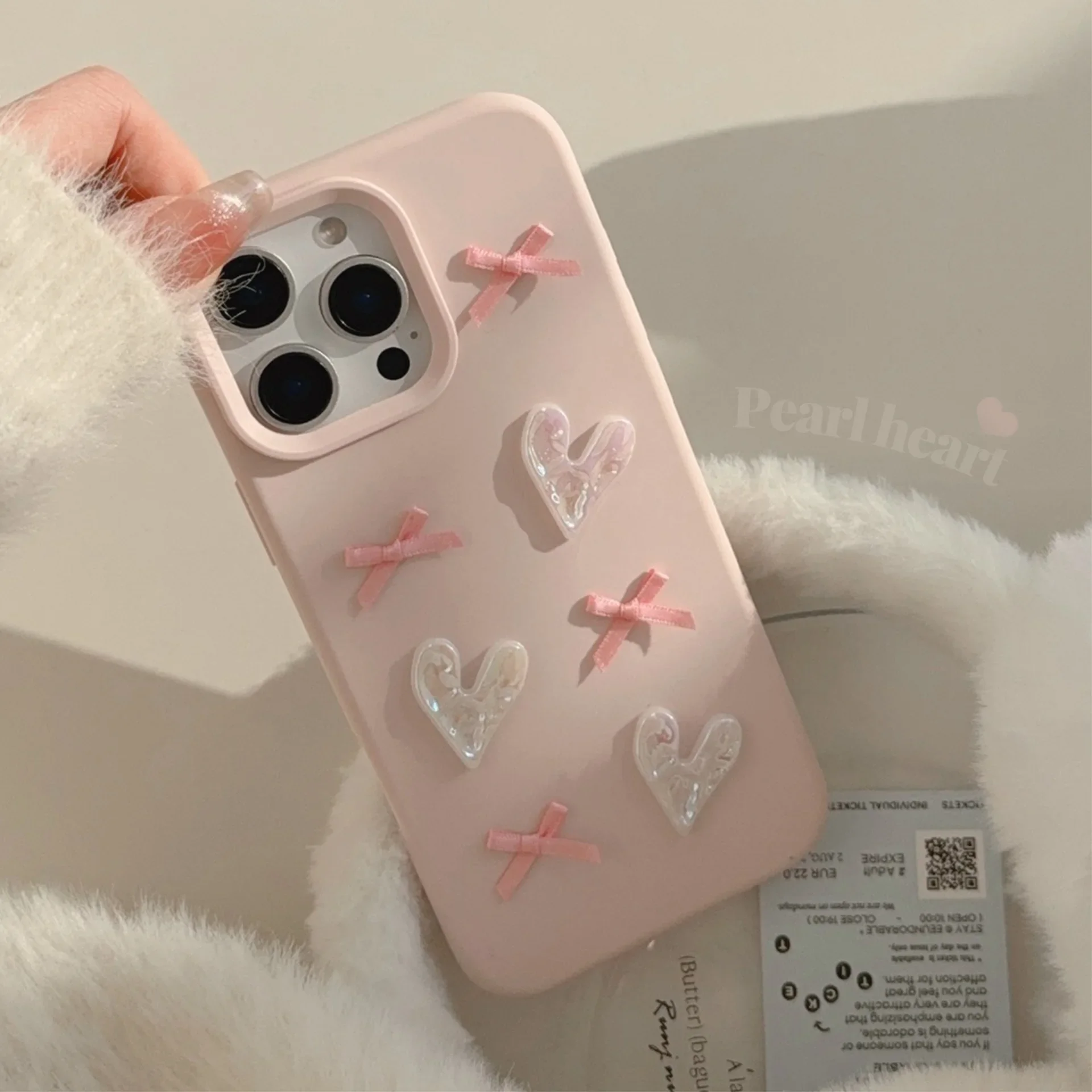 3D Pink Love Heart Bow Handyhülle für IPhone 16 15 14 12 13 11 Pro Pro Max Mini Plus X XR stoßfeste Handyhülle Image