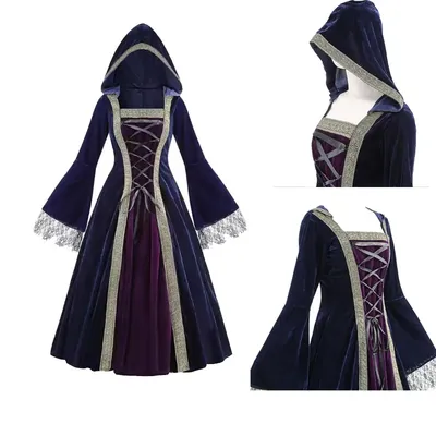 Plus Size Damen Mittelalterliche keltische Prinzessin mit Kapuze Cosplay Kleid Erwachsene Hexe Image
