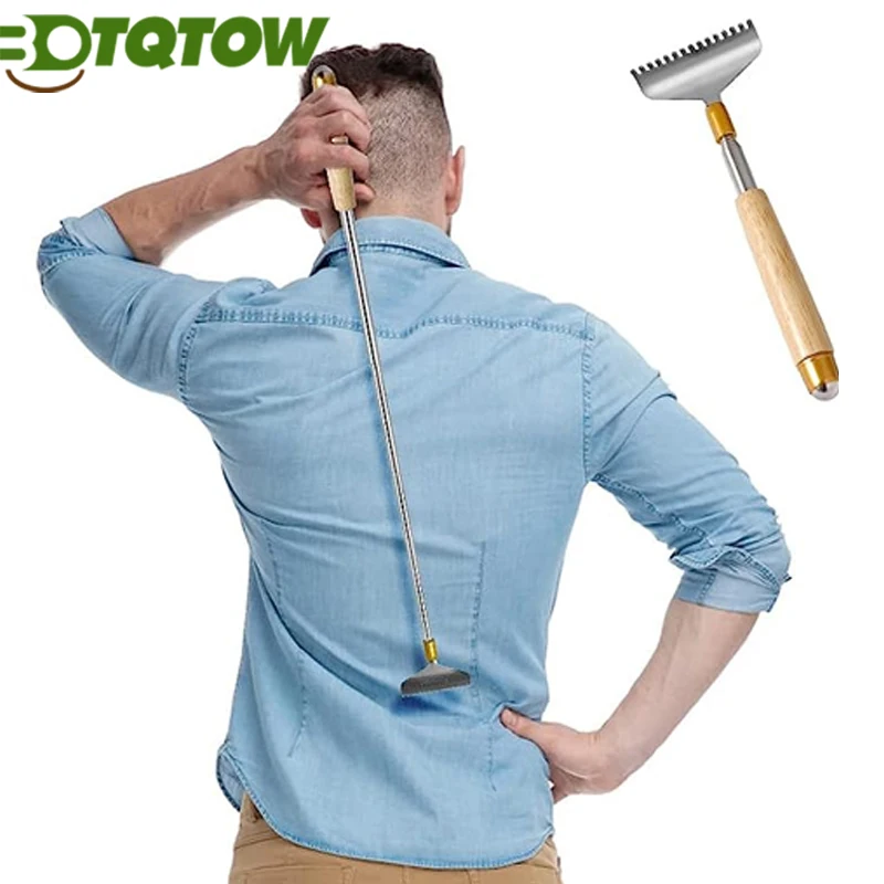 1 Stück übergroßer Rückenkratzer, ausziehbar, Rückenkratzer für Männer und Frauen mit manuellem Holzgriff, Stahl-Massagerolle, breitere Klaue Image