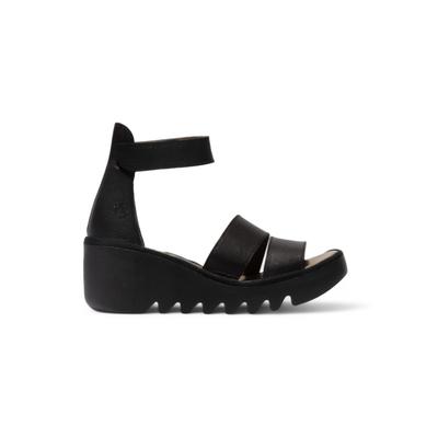 Fly London Damen BONO290FLY Schwarze Mousse Ledersandalen Espadrille Wedges Image