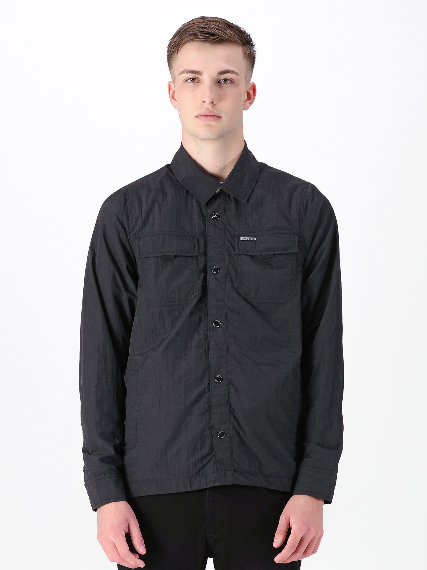 Luke 1977 Mens Seattle Crinkled Nylon Shacket in Black - Size Large | Luke 1977 Sale | Discount Designer Brands