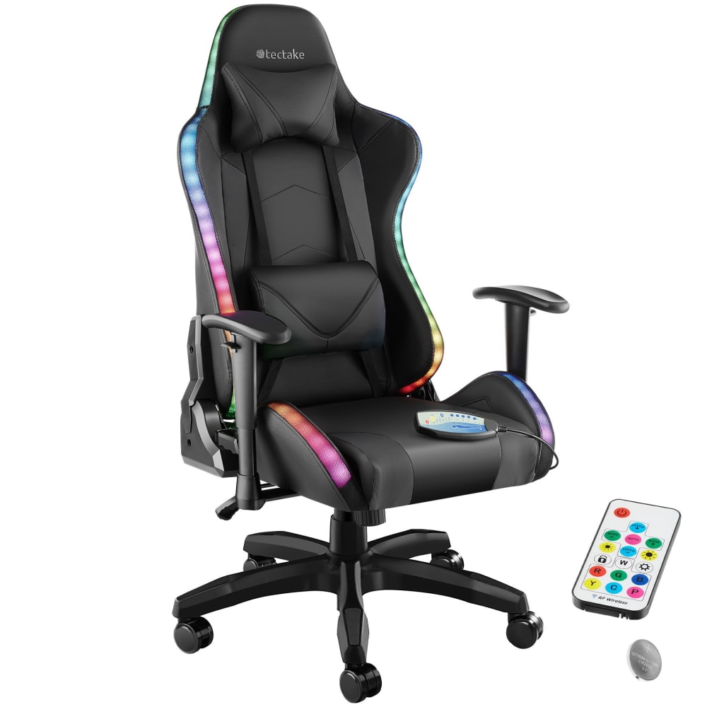 Chaise de gaming dossier réglable avec fonction massage et LED noir