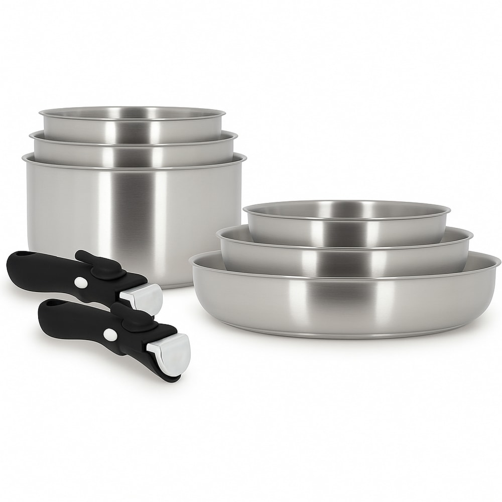 Batterie de cuisine 8 pièces en acier inoxydable - tous feux