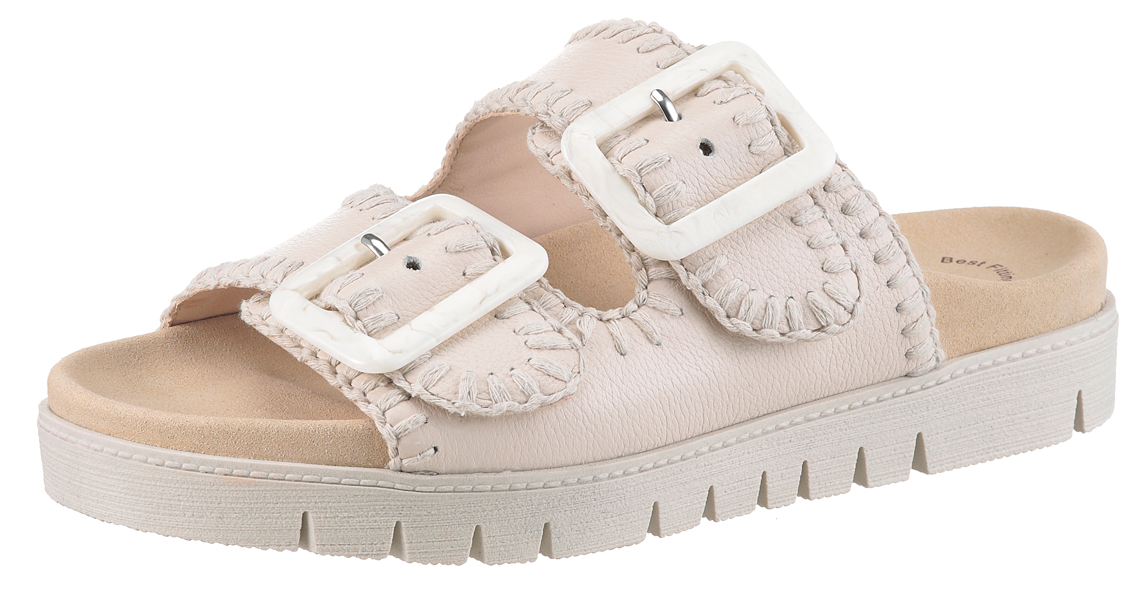 Pantolette GABOR, Damen, Gr. 43, beige (creme), Leder, unifarben, Schuhe Pantolette, Plateau, Bequemschuh, Sommerschuh mit praktischen Klettverschlüssen