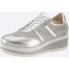 Schnürschuh HEINE, Damen, Gr. 36, silber (silberfarben), Leder, Synthetik, Textil, sportlich, Schuhe