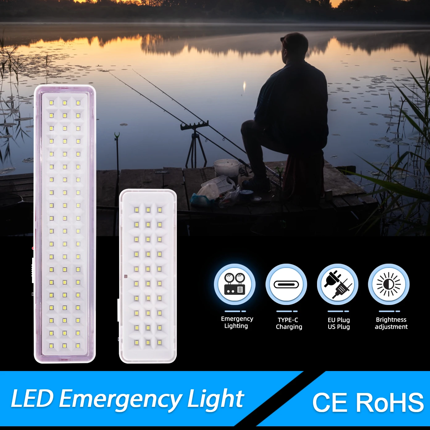 Lampada di emergenza a 30/60 LED Luce di evacuazione di emergenza portatile Lampadina a LED per casa intelligente montata a parete 3 modalità Luci da campeggio dimmerabili