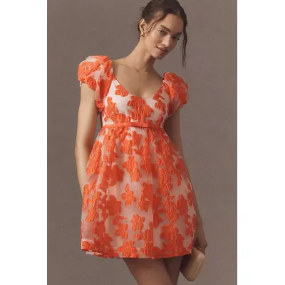 By Anthropologie Puff-Sleeve Scoop-Neck Babydoll Mini Dress